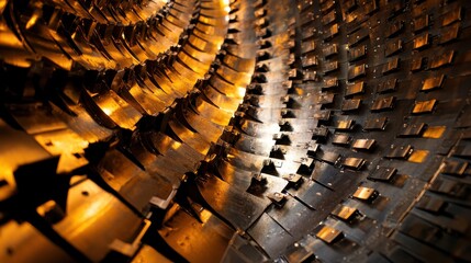 Metallic Texture of Industrial Machinery with Warm Lighting Effects