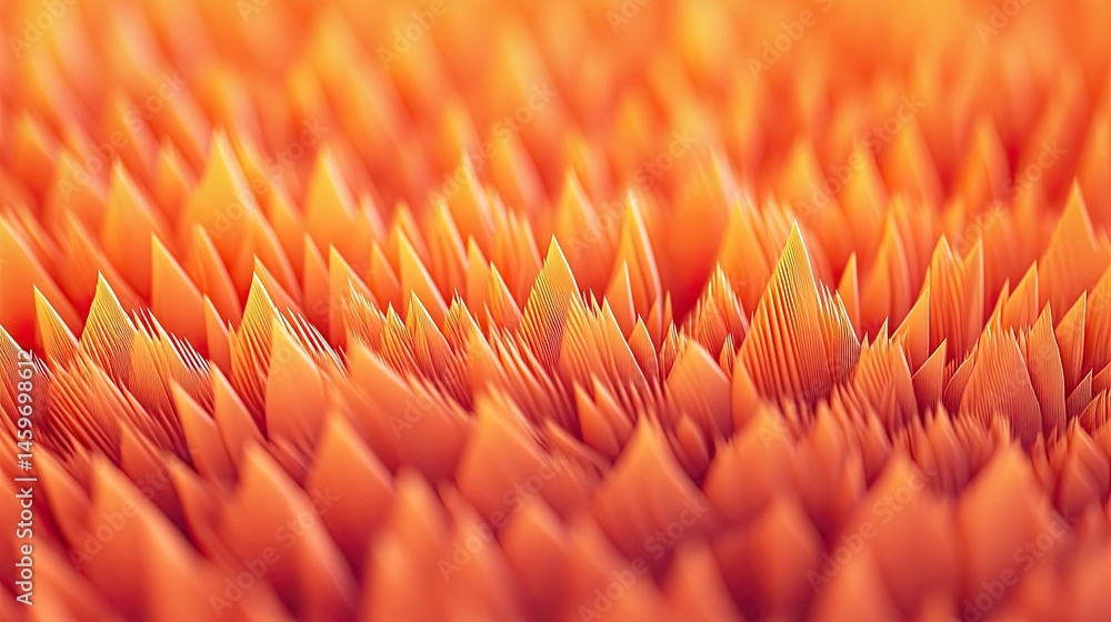 Poster abstract orange textured surface with pointed peaks. close-up view of a highly detailed, geometric p
