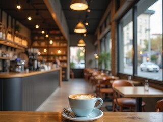 Cup of coffee on the table. Coffee shop