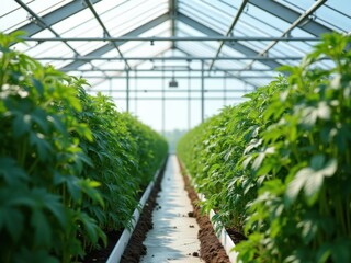 Greenhouse with beds. Agro-industry
