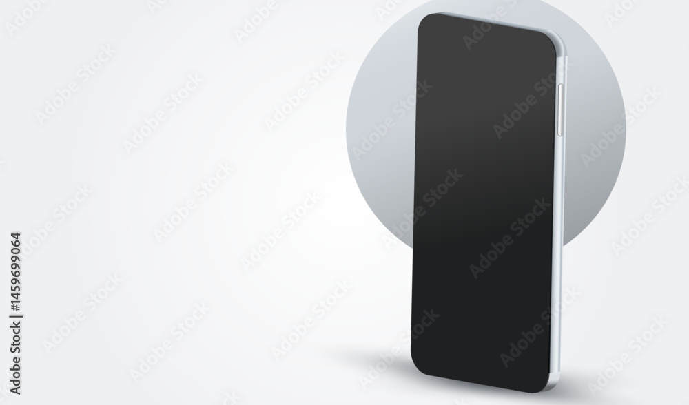 Poster modern white phone mock up front view. white mobile isolated with black screen for display your ux d
