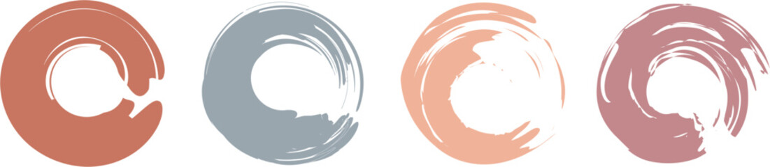 Collection of Abstract Circular Brush Stroke Elements in Bold and Soft Colors – Artistic Ink Swirls and Paint Shapes for Modern Design Use, multiple color beauty color circle, paint brush circle