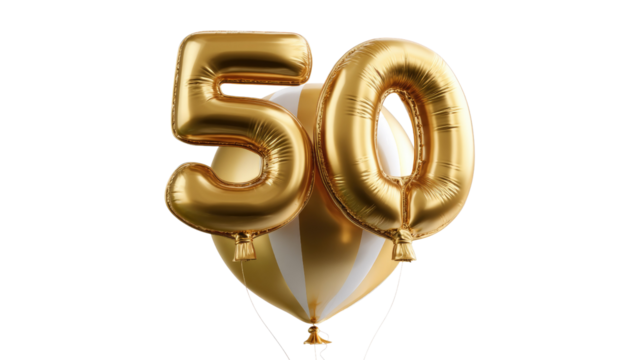 Golden Anniversary: A pair of buoyant golden balloons shaped as "50" soaring high. A perfect visual for celebrations.