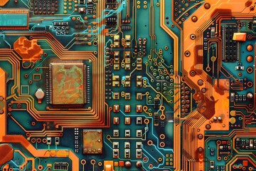 Detailed shot featuring intricate circuit board patterns and electronic elements