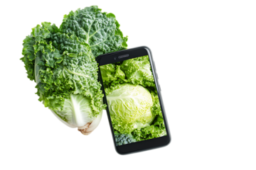 Fresh Cabbage and Smartphone Displaying Similar Image