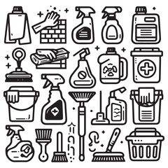 vector clipart collection of editable cleaning equipment and supplies elements