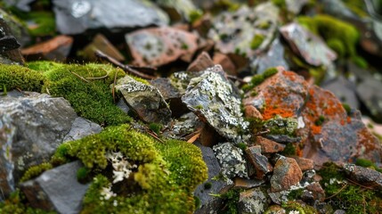 Natural Stones Covered with Green Moss in a Forest Environment