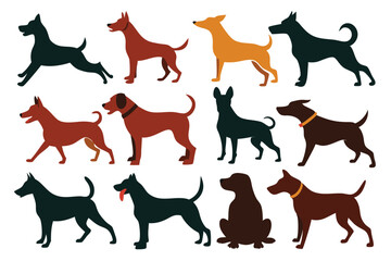 Dog Silhouette Illustration Set – Stylized Animal Icons