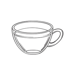 Glass tea cup with handle, hand drawn black outline vector illustration on white background. Ideal for tea packaging, cafe menus, kitchen decor, recipe books, eco products and drink design.
