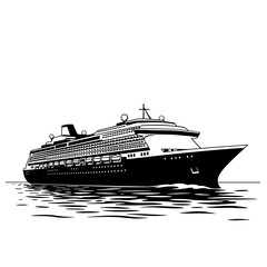 Obraz premium Black and White Cruise Ship Illustration on Water 