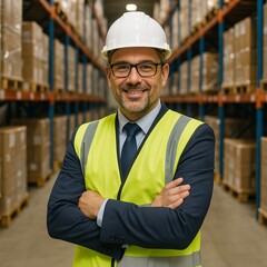 Logistics manager posing in warehouse