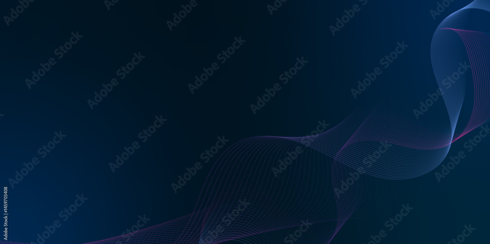 Aufkleber Abstract particles wave line on blue gradient background. Digital glowing futuristic technology concept abstract background. Dynamic waves use for business modern concept, vector illustration.