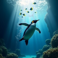 Humboldt penguin is swimming in the pool