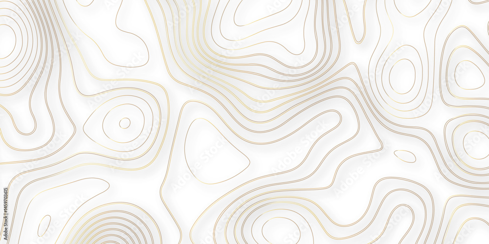 Aufkleber Abstract white colorful golden Topographic line map background. Contour elevation topographic and textured Background Modern design with White background with topographic wavy pate for decoration.	
