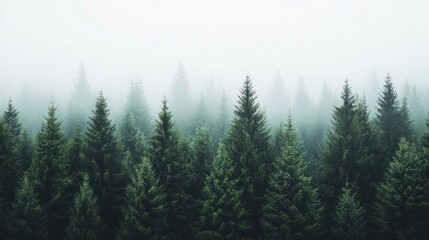 Fototapeta premium Misty pine forest aerial view