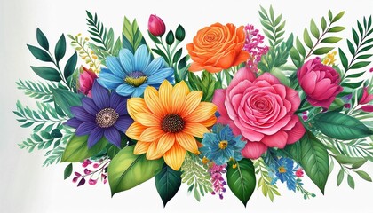colorful watercolor floral bouquets showcasing vibrant flowers and lush greenery