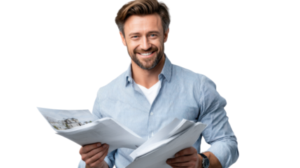 young man reading a newspaper