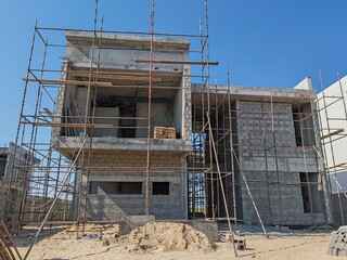 Under Construction House Or Villa's,villa's With Concreate Block Or Bricks.
Exterior View Of 02 Story Under Construction House With Modern Design.
In Complete Villa's, Home Or House full Structure
