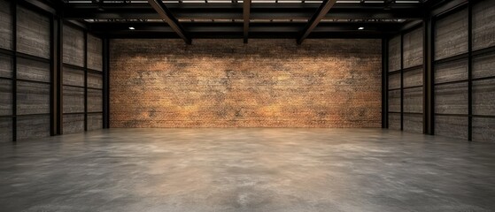Empty industrial room with concrete and brick