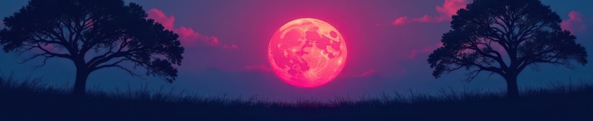 Obraz premium Silhouetted trees against a vibrant full moon , spectacular, wildlife, astronomy