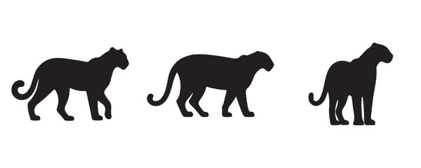 Silhouettes of a leopard in walking and running poses, capturing the elegance and agility of this wild predator