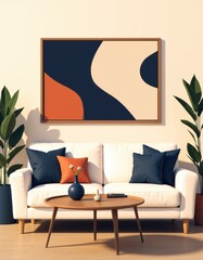Modern living room with abstract art and stylish furniture