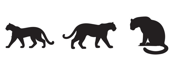 Minimalist black leopard silhouettes walking in profile view, ideal for animation or wildlife illustrations