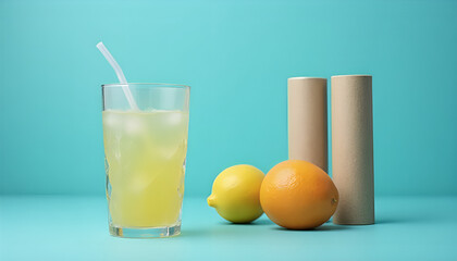 Refreshing lemonade glass, lemon garnish, background, summer drink