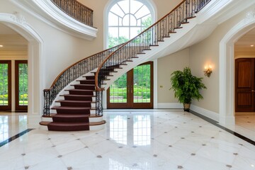 Grand Mansion Spiral Staircase - Elegant spiral staircase in a luxurious mansion, symbolizing grandeur, ascent, luxury, home, and architecture