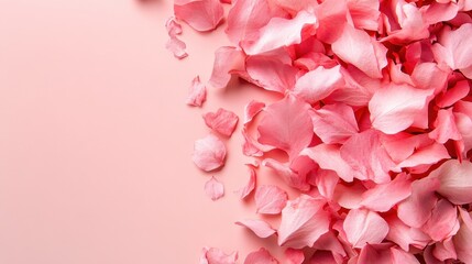 An intricate arrangement of pink rose petals artistically scattered on a soft background, embodying elegance and grace, perfect for capturing romantic or celebratory moments.