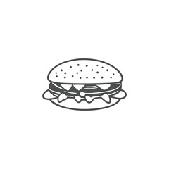 Burger Sandwich Outline Icon for Fast Food Menu Vector