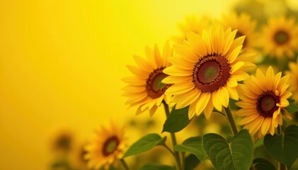 Obraz premium Sun-drenched sunflowers and bananas cluster on yellow, stock, fruit, yellow background
