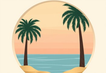 Obraz premium Tropical landscape with palm trees and serene ocean view