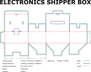 Electronics Shipper Box Design Template DieCut, Packaging, Dimensions, Fold