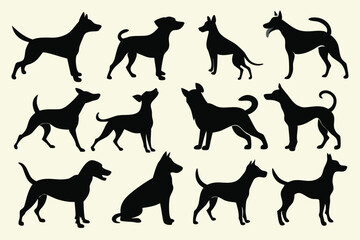 Dog Silhouette Clipart Set – Flat Vector Dog Breeds