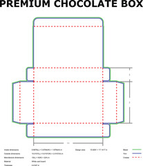 Detailed diagram of a premium chocolate box with dimensions and technical specifications