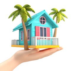 Hand holding small colorful house