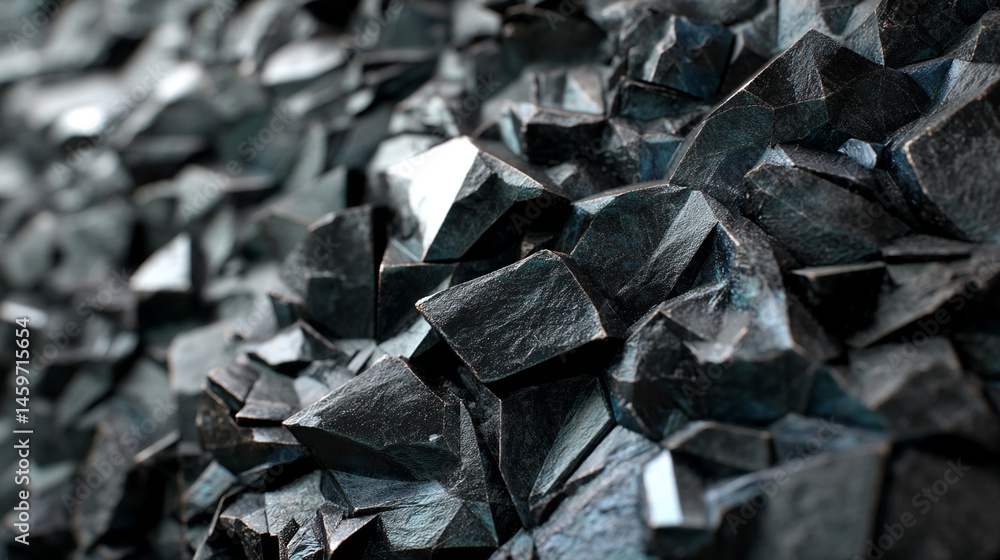 Poster dark gray crystal texture, rough and multifaceted, creating a dramatic and powerful appearance, idea
