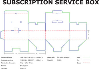 Subscription Box Packaging Design DieCut Template, Dimensions, 