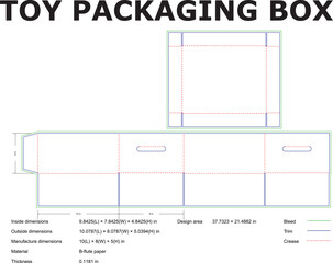 Toy Packaging Box Design Template Dimensions, DieCut, and Assembly