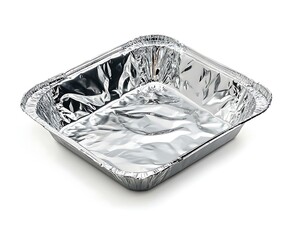 a square foil food container isolated on a white background