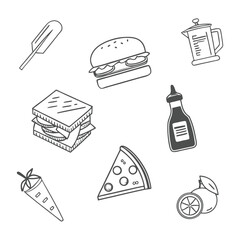 Fototapeta premium Fast Food Vector Icon Set Including Pizza Burger and Fries