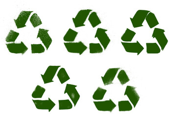 Fototapeta premium Recycle Icons Stencil Grunge Spray Paint Stroke Vector Set