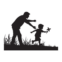 Naklejka premium Vector silhouette of family on a white and black background.