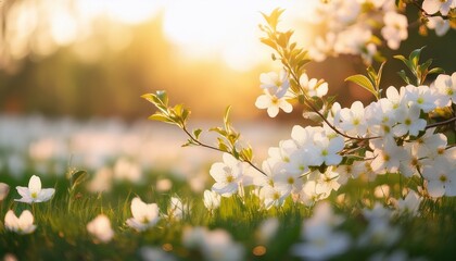 white blossom in sunlit field capturing tranquil beauty of nature