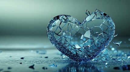 Fototapeta premium Shattered Glass Heart Reflected on Soft Gradient Background