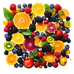 Pile of Fruit and Berries Isolated on Transparent Background