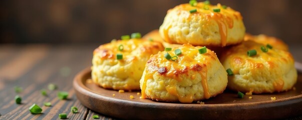 Golden-brown cheesy scones studded with chives , breakfast, tea