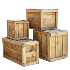 Wooden crates stacked together isolated on transparent background