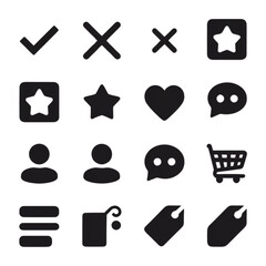black and white icons set